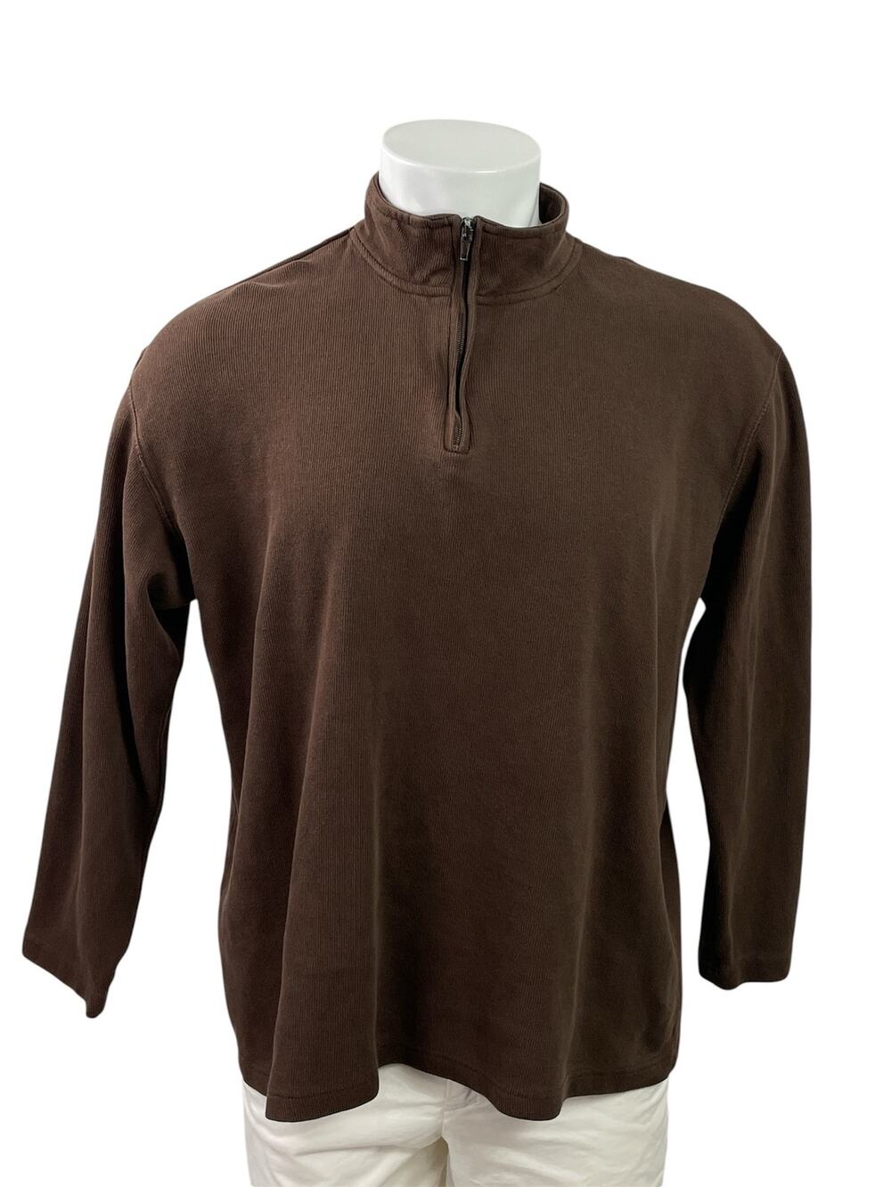 Sun River Mens Brown 1/4 Zip High Neck Long Sleeve Performace Polo Shirt Top L